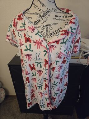 Pink Bow Print Pajama Shirt